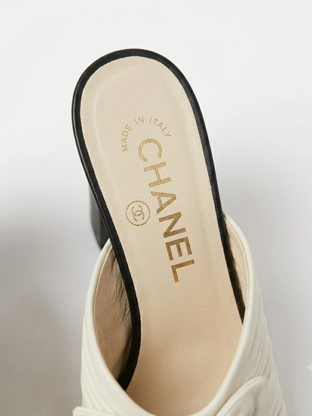 Chanel Cream Leather Knot Slide Sandals